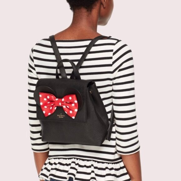 Kate Spade x Disney Minnie Mouse Black Leather Backpack with Red Polka Dot Bow - Picture 12 of 12